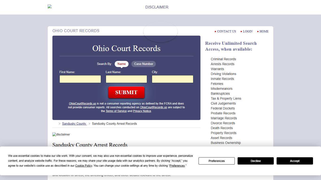 Sandusky County Arrest Records | OhioCourtRecords.us